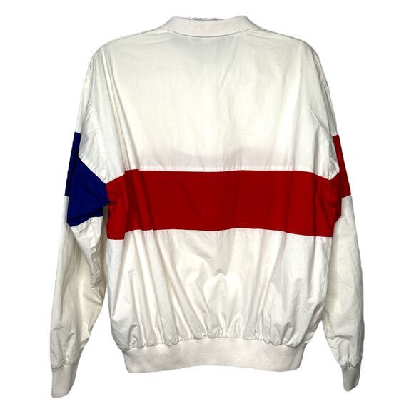 Vintage J. Crew Mens Snap Button Pullover‎ Windbreaker L Red White Blue 90s - Picture 2 of 6